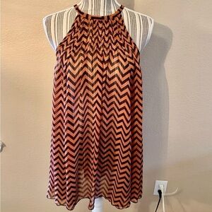 H&M Tunic Top XS/S Black Rust Chevron Stripe Sleeveless Semi-Sheer Tank